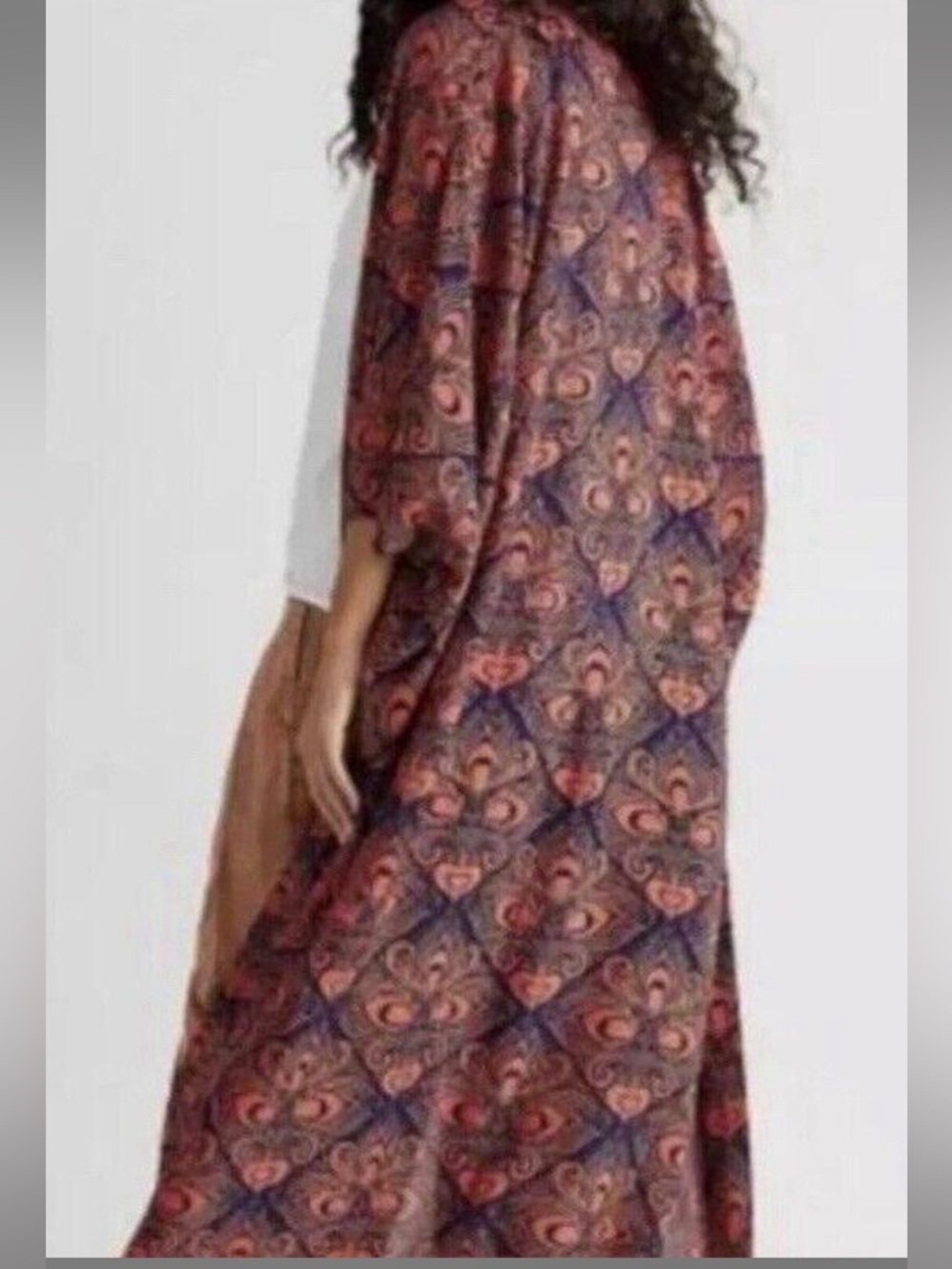 Free People | Riviera Printed Open Duster in Navy Blue & Rust Orange | OS - Picture 7 of 11
